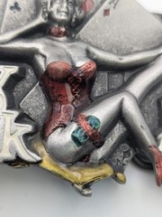 Vintage 1991 Lady Luck Belt Buckle – Dragon Designs Pewter Pin-Up Gambler DD109