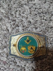 Vintage Masonic Freemasons Shriner Western Belt Buckle Silver Gold Tone decor