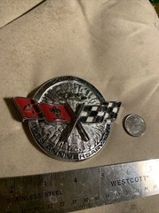 Used Vintage Chevrolet Corvette 25th Anniversary Metal Round Belt Buckle Pewter