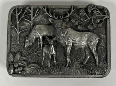 VTG Siskiyou Buckle Co. Wapiti Elk Family Belt Buckle 1982 Silver Pewter
