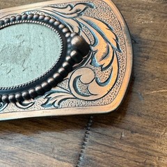 Western Floral Scroll Belt Buckle Copper Tone Beaded Oval Center DIY