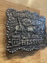 Hesston Vintage Rodeo Belt Buckle 1987 METAL Original Wrap National Finals NFR