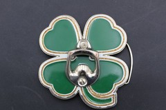 Lucky Four Leaf Clover Shamrock Green Silver Novelty Bottle Opener & Belt Buckle