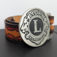 Vintage Lions International Pewter Buckle Tooled Leather Belt Size 36