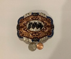 Vintage Metal Belt Buckle, Cowboy, 3 Horse Heads, Horse, Mexico, Texas, Big Size