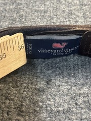 Vineyard Vines Belt Mens 32 Navy Blue Red Italian Cowhide Canvas Brass Buckle