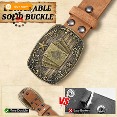 SANSTHS Cowboy Belts for Men Women – 30&Prime;-34&Prime; Waist Adjustable, Pu Brown/Poker