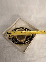 Vintage Western Belt Buckle Silver & Gold Tone Polished Leopard Jasper Stone USA