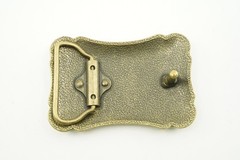 Western Floral Flower Pattern Small Recactangle Bronze Plated Metal Belt Buckle