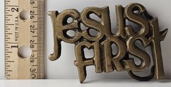 Jesus First Belt Buckle Solid Brass Vintage Taiwan Religious Belt Clamp Decor