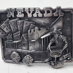 Nevada State Belt Buckle, 3D Image, Heavy, Gold Miner Casino, Signed 1982 H-20
