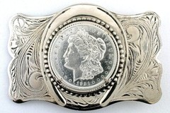 Silver Color Horseshoe Southwest Western 1921 Morgan Silver Dollar Belt Buckle