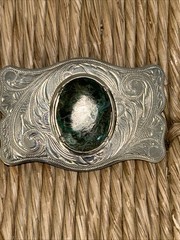 ESTATE SILVER TONE BELT BUCKLE GREEN AGATE SOUTHWESTERN STYLE MEN WOMEN UNISEX