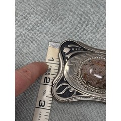 Vintage Western Silver Tone Lace Agate Stone Belt Buckle Scroll Floral Design