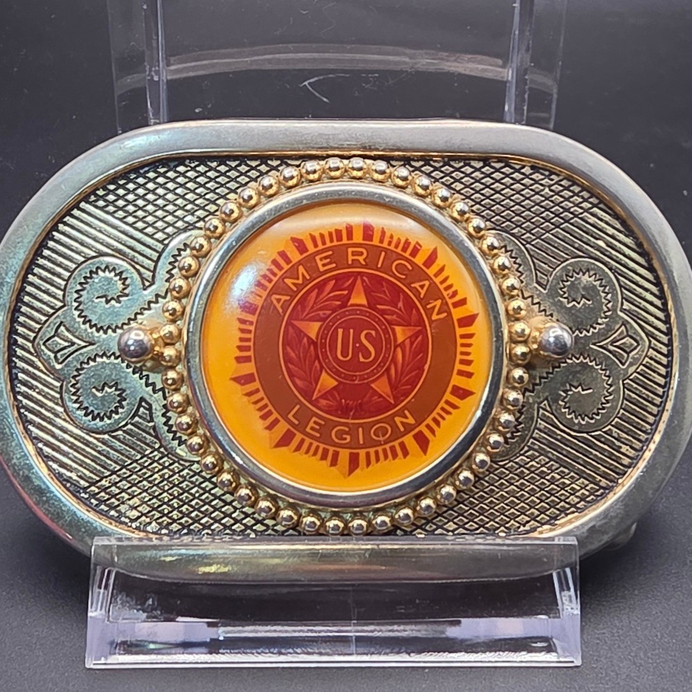 Vintage American Legion Belt Buckle Mens Gold Silver Excellent Oval Emblem