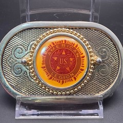 Vintage American Legion Belt Buckle Mens Gold Silver Excellent Oval Emblem