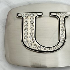 Letter U Rhinestone Initial Monogram Silver Tone Belt Buckle – 3.16&Prime; x 2.78&Prime;