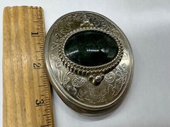 ESTATE SILVER TONE BELT BUCKLE GREEN AGATE SOUTHWESTERN STYLE MEN WOMEN UNISEX
