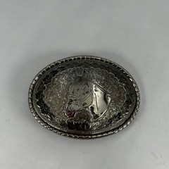 Vintage W Horse Head Belt Buckle Silver Tone Floral Rope Edge Made in USA