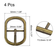 4Pcs 0.94&Prime; Single Prong Belt Buckle Oval Center Bar Buckles for Belt Brass
