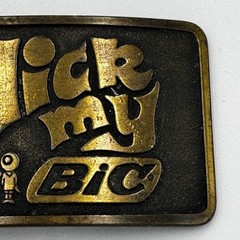 Vintage Flick My Bic Belt Buckle Brass Tone 1970s Advertising Made in USA Retro
