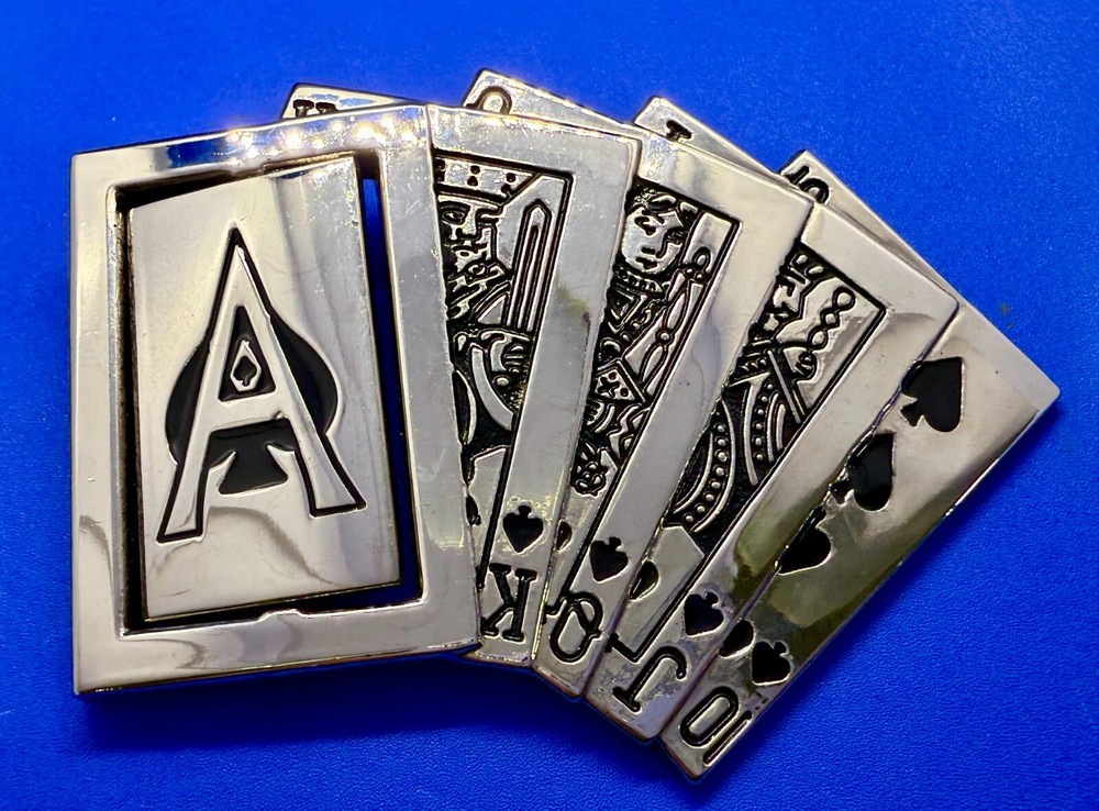 Royal Straight Flush Casino Poker Gambling Spinning Reversible Ace Belt Buckle