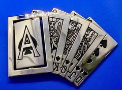 Royal Straight Flush Casino Poker Gambling Spinning Reversible Ace Belt Buckle