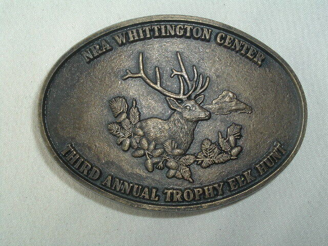VINTAGE NRA WHITTINGTON CENTER THIRD ANNUAL TROPHY ELK HUNT METAL BELT BUCKLE