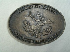 VINTAGE NRA WHITTINGTON CENTER THIRD ANNUAL TROPHY ELK HUNT METAL BELT BUCKLE