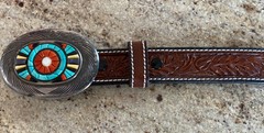 Vintage Navajo Victor Moses Begay VMB Rain Cloud Coral Silver Belt Buckle Native