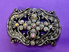 Victorian Style Multi-Color Rhinestone Jeweled See-Trough Ladies Belt Buckle