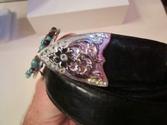 TONYA BOEZI BELT BUCKLE AND BELT – RELIGIOUS CROSS DESIGN CRYSTALS 43&Prime; LONG BELT