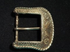 Vintage Western Style Belt Buckle Silver Tone Engraved Scroll Design