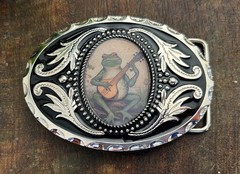 Banjo Frog Belt Buckle Handmade Silver Western Style Fits 1.5 Belt Strap
