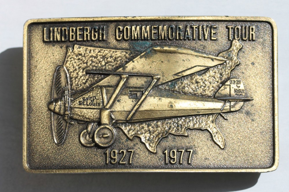 Vintage Brass Tone 1977 LINDBERGH COMMEMORATIVE TOUR BELT BUCKLE