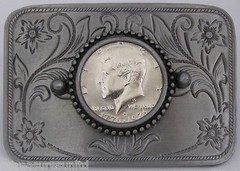BELT BUCKLES USA Coin Kennedy Half Dollar 1/2 $ Silver Rectangle Screw Mount NEW