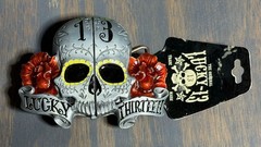 Lucky 13 Apparel Sugar Skull Roses Zippo Lighter Holder Belt Buckle Rare Y2K