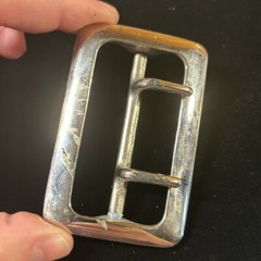 Vintage Solid Brass Chrome Plated 2.25” Double Prong Duty Belt Buckle USA #6