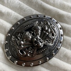 Belt Buckle Metal Motorcycle Skull Flames Mens Oval 3.5&Prime; x 2 5/8&Prime;