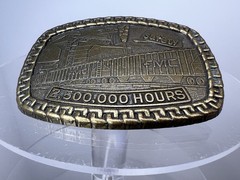 FMC Safety Award Belt Buckle – 2,500,000 Hours – Brass Industrial Factory Scene