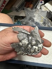 Bergamot Brass Works Eagle with Rabbit Solid Brass Belt Buckle 1974 Vintage 3”