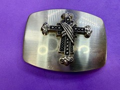 Gothic Medieval Centerpiece Iron Cross 3D Raised On Silver Color Belt Buckle