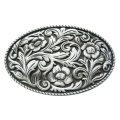 Antique Brushed Silver Western Flower Cowgirl Oval belt buckle also Stock in US