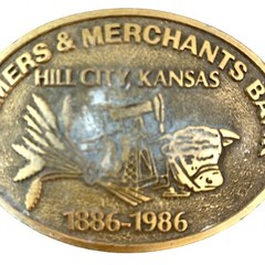 Hill City Kansas Farmers & Merchants Bank 1886-1986 Metal Belt Buckle
