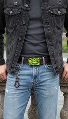 Men Black Metal Belt Buckle Army Green Camouflage Trendy Accessory Hunter Animal