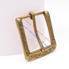 Flower Engraved Antique Brass Prong Pin Buckle Men Leather Belt Buckle 40mm
