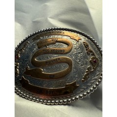 Vintage 1982 PPLBRA All Around Runner Up Sr. Boy Belt Buckle Rodeo Western Ruby