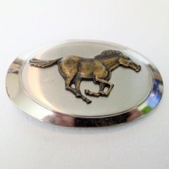 Vintage Silver and Gold Tone Running Horse Themed Belt Buckle