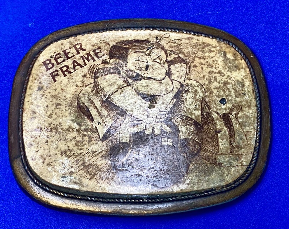 Beer Frame Bowling Novelty Cartoon Drawing Vintage Belt Buckle