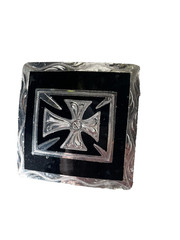 Western Mens Belt Buckle 3.25 x 3 in Southern Cross Cowboy Black Silver 1.5